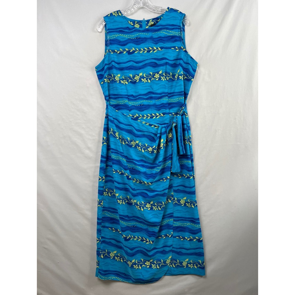 Sag Harbor Sheath Dress Womens 12 Blue Floral Faux Wrap Sleeveless Midi 20-1102